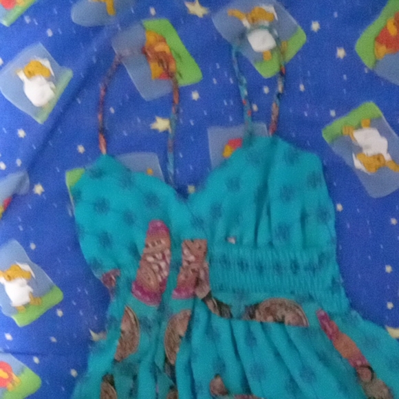 Co-Me Como Summer Dress Size Small Floral Pattern Aqua / Purple Color - Picture 3 of 12